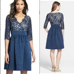 Eliza J Lace & Faille Dress Navy